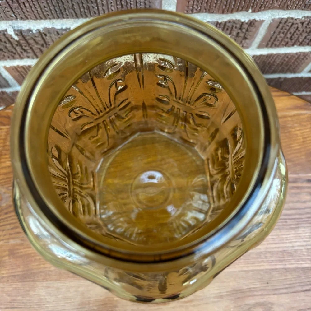 Le Smith Atterbury Scroll Amber Glass Vase Canister Vtg MCM No lid Replacement